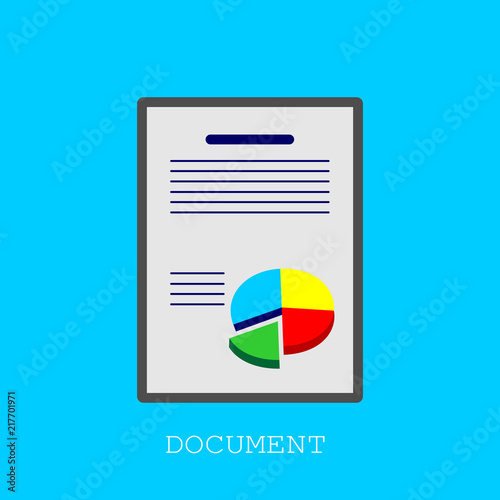Document icon with chart. Single sign. Vector Graphic Design with blue background.