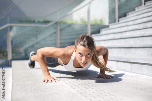 Strong determinated girl training in the street