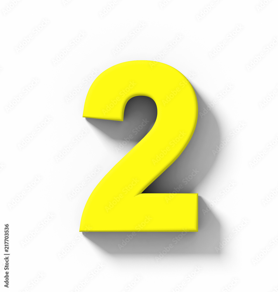 number 2 3D yellow isolated on white with shadow - orthogonal projection number 2 3D yellow isolated on white with shadow - orthogonal projection