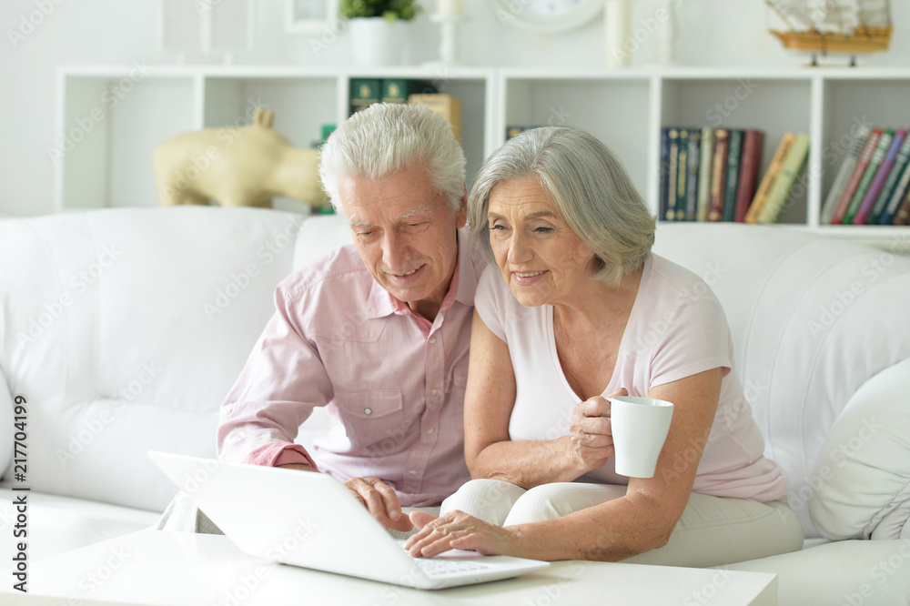 Portrait of happy senior couple using laptop Portrait of happy senior couple using laptop