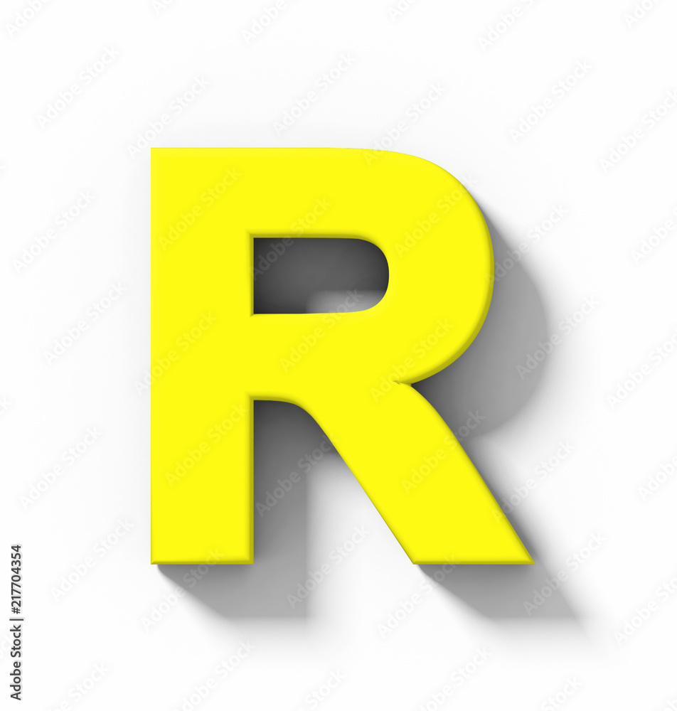 letter R 3D yellow isolated on white with shadow - orthogonal projection letter R 3D yellow isolated on white with shadow - orthogonal projection