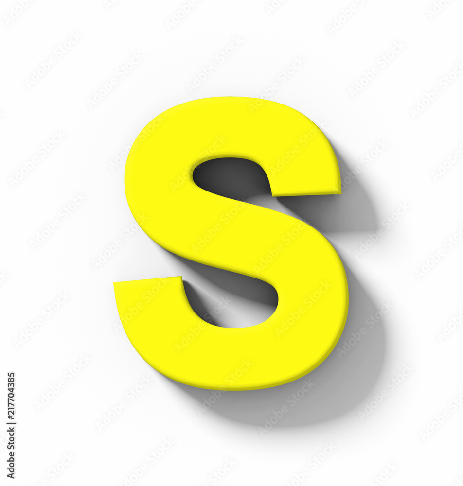letter S 3D yellow isolated on white with shadow - orthogonal projection