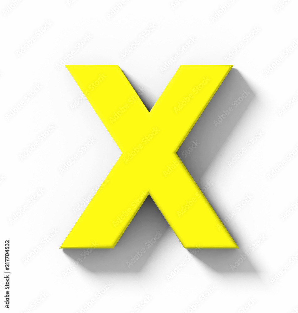 letter X 3D yellow isolated on white with shadow - orthogonal projection letter X 3D yellow isolated on white with shadow - orthogonal projection