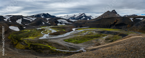 Amazing view of mountains in Landmannalaugar, The highlands, Iceland, in summer