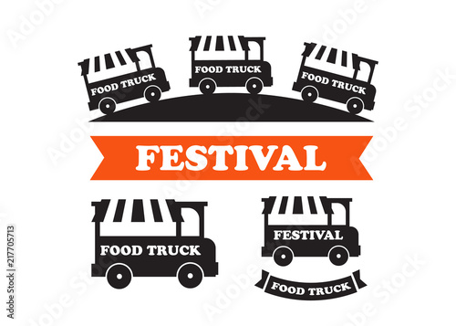 Food truck festival emblems and logos vector