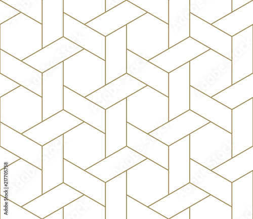 Modern simple geometric vector seamless pattern with gold line texture on white background. Light abstract wallpaper, bright tile backdrop.