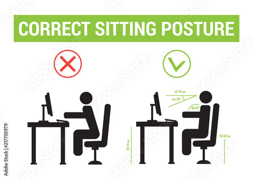 Correct sitting posture. correct position of persons. Correct sitting posture