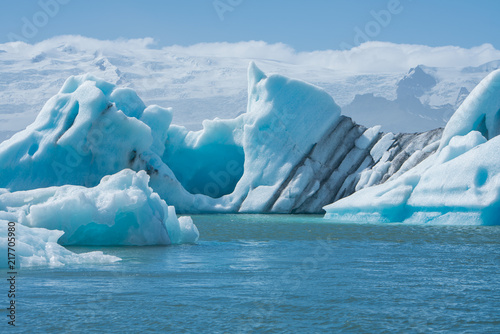 Scenic view of icebergs in Jokulsarlon glacier lagoon, Iceland, in summer