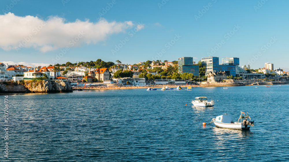 Seaside cityscape of Cascais, Portugal bay during summer