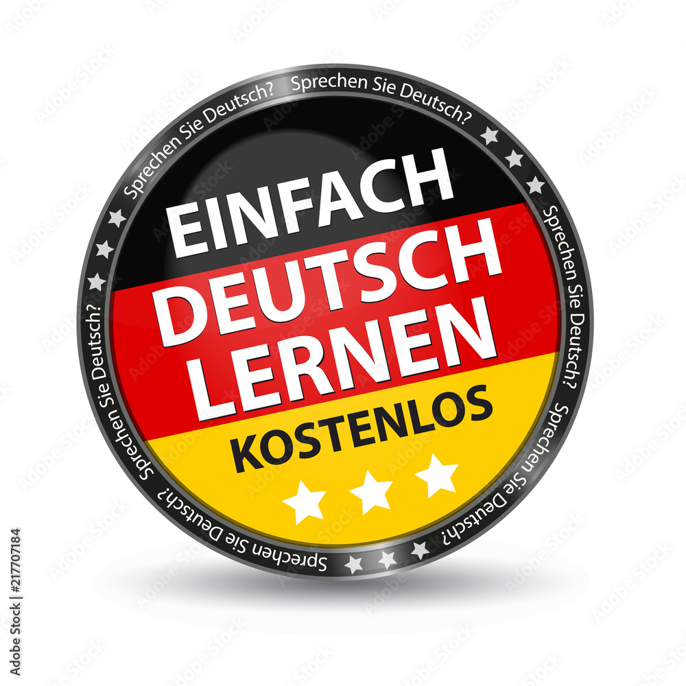 German Glossy Button Simply Learn German For Free - Vector Illustration With German Flag And Stars - Isolated On White Background