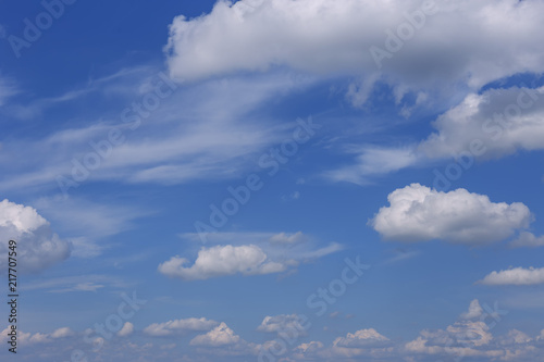 blue sky with white clouds of various shapes as a natural background