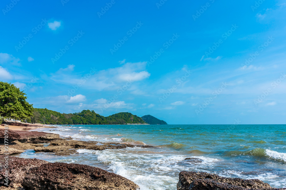 Beautiful Tropical Beach blue ocean background Summer view Sunshine at Sand and Sea Asia Beach Thailand Destinations 