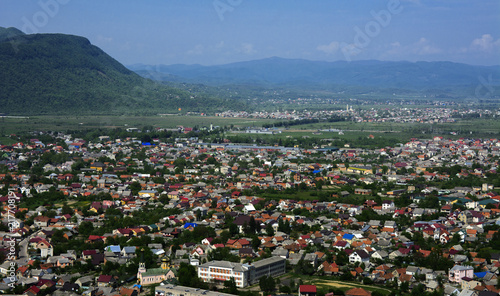 Colorful exalted view from a bird's eye view to houses in residential