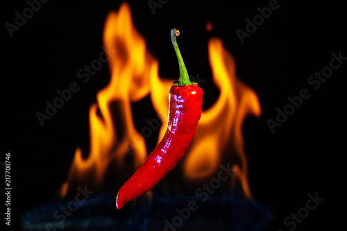 Red hot chilli pepper with the fire flames