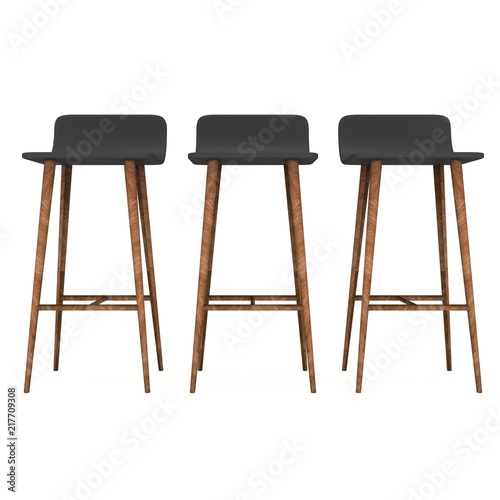Bar stool furniture 3d render isolated on white. High chair. Bar interior design.