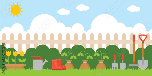 gardening background in flat design us as backdrop,wallpaper or printing for elementary school or kindergarten