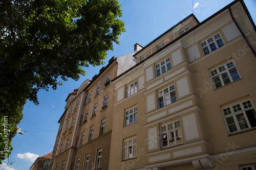 Old building and new building, row of houses in Schwabing