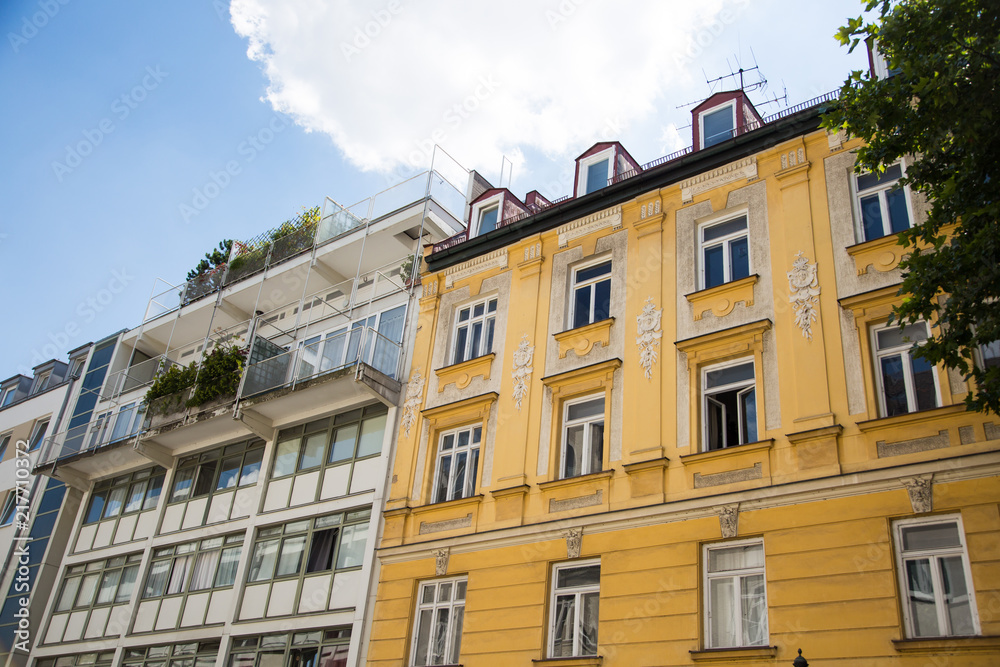 Old building and new building, row of houses in Schwabing