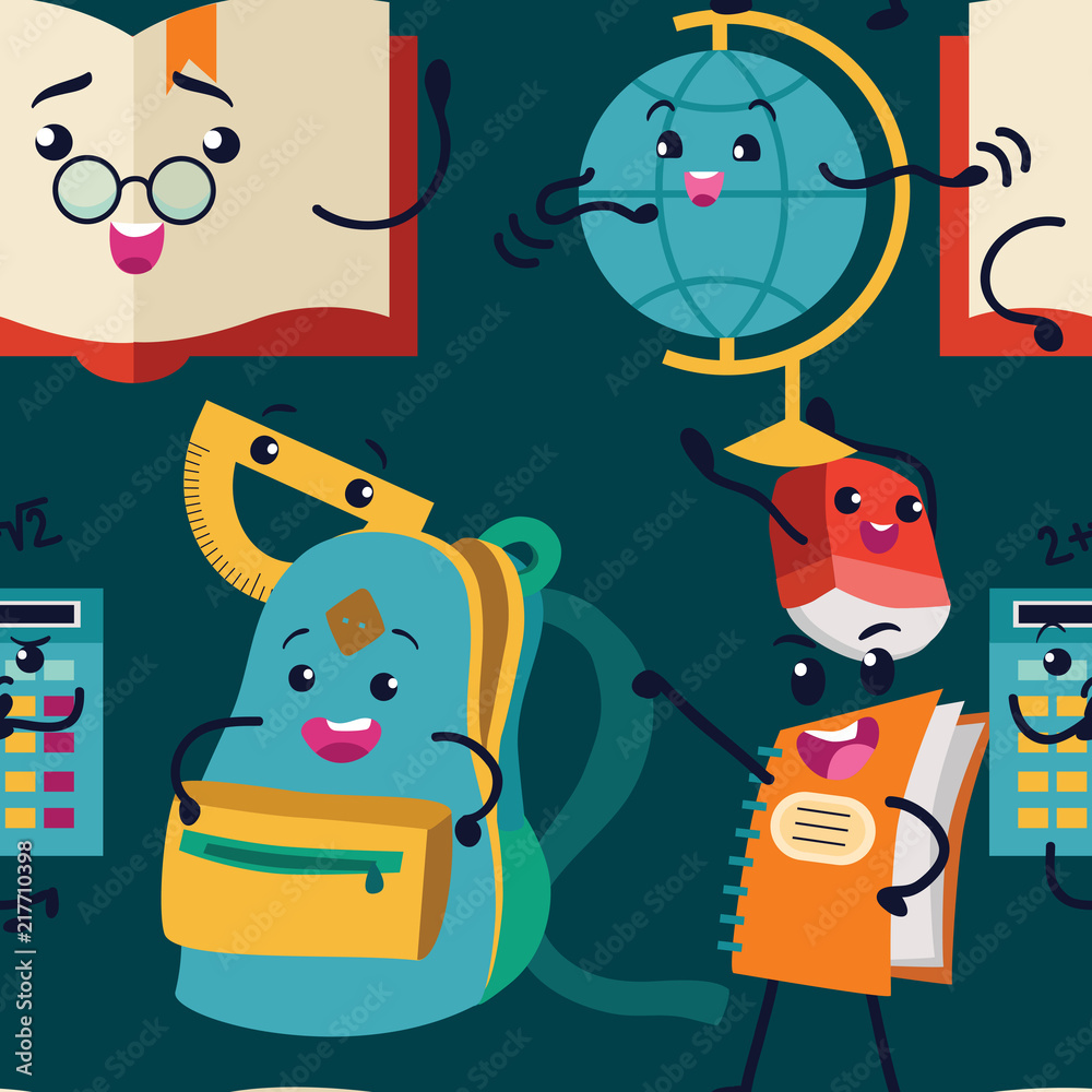 Naklejka premium School supplies seamless pattern, vector endless texture.