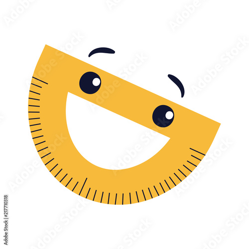 Protractor flat icon, Smiling yellow cartoon alidade with funny face vector illustration.