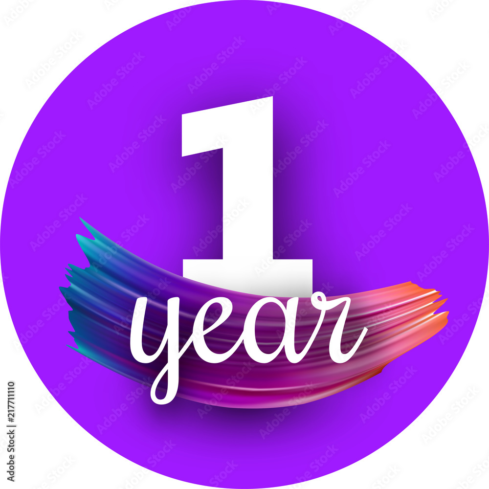 Purple one year greeting card with colorful brush stroke. Purple one year greeting card with colorful brush stroke.