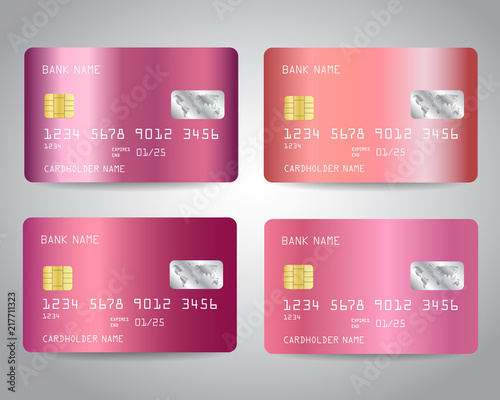 Realistic rose gold credit cards set vector