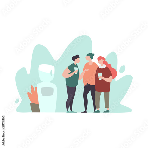 Vector illustration team discussing in their coffee break