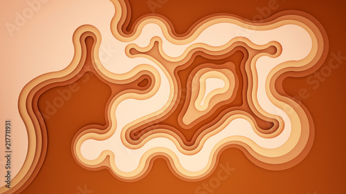 Brown wave for artwork background - Wavy brown paper cut style or craft style- Artwork brown wave and empty space for add message - 3D Illustration