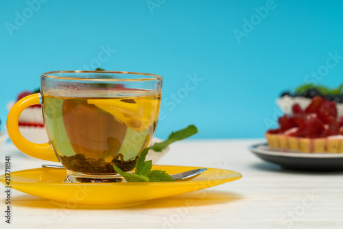 Cup of hot spicy lemon tea or infusion