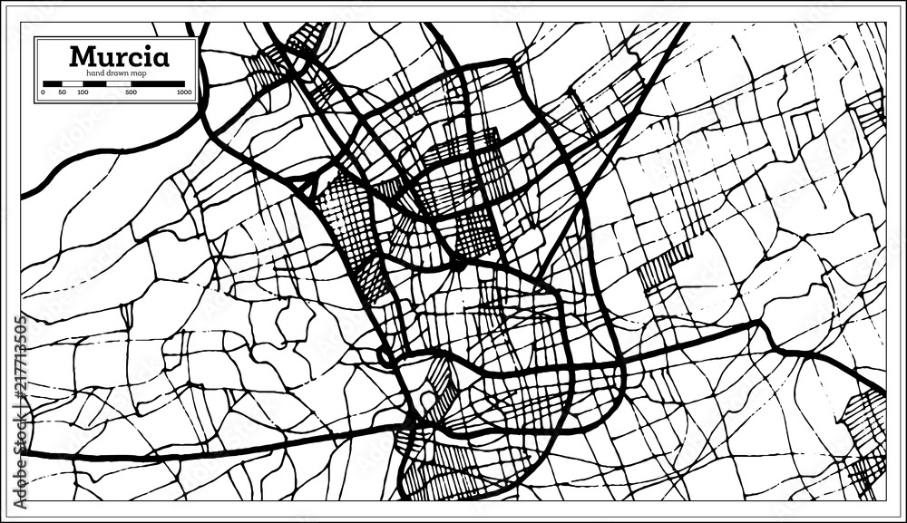 Murcia Spain City Map in Retro Style. Outline Map.