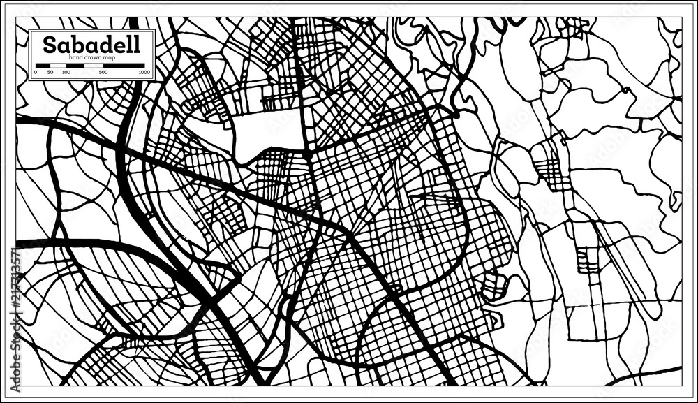 Sabadell Spain City Map in Retro Style. Outline Map.