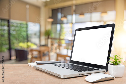 Work place concept Mockup blank screen laptop