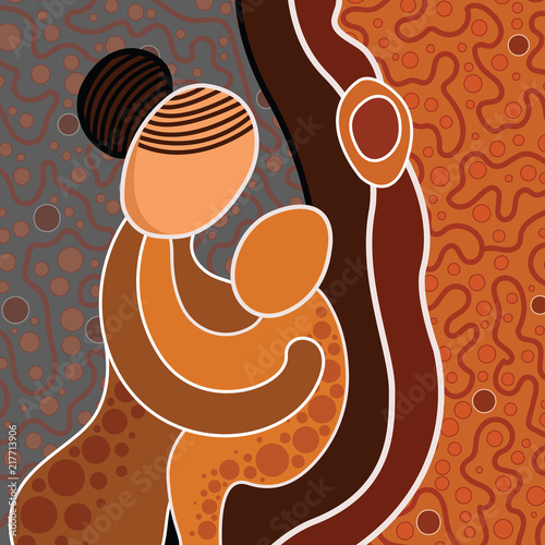 Aboriginal art vector painting, Mother and child concept