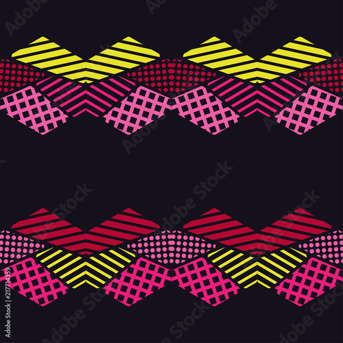 Seamless abstract geometric pattern. The shapes of hexagons. Texture stripes, checks, dots. Textile rapport.