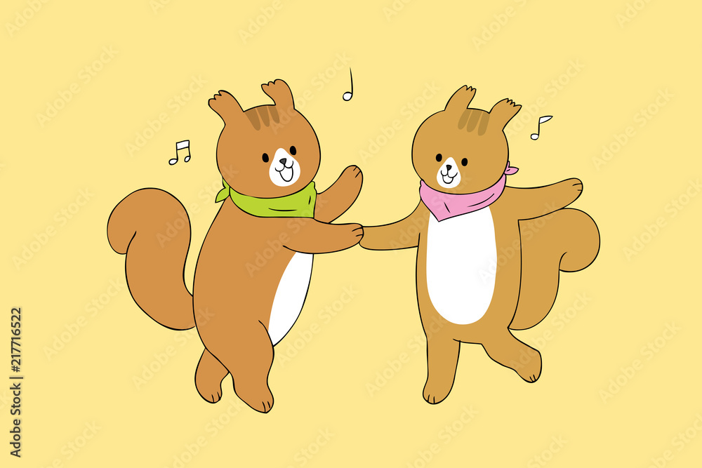 Cartoon cute squirrels dancing vector. Cartoon cute squirrels dancing vector.