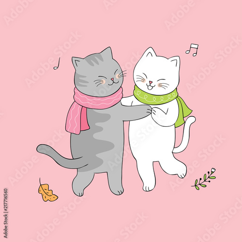 Cartoon cute cats dancing vector.