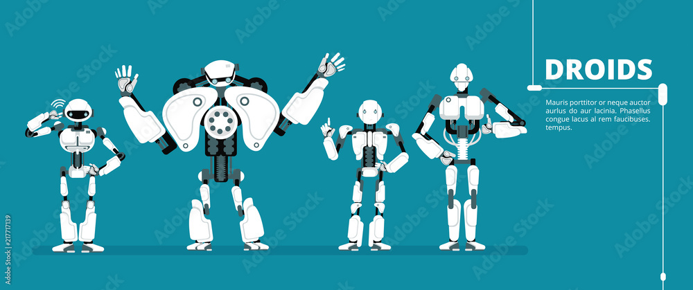 Cartoon robot android, cyborg group. Artificial intelligence vector  futuristic background vector de Stock | Adobe Stock