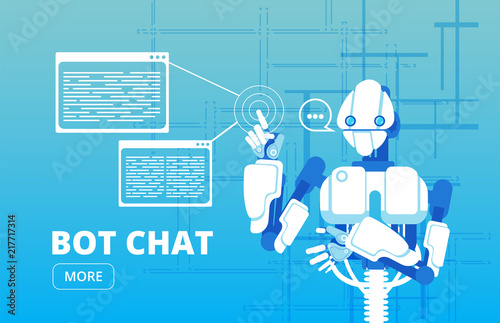 Bot chat. Robot supporter chatbot virtual assistance business vector concept