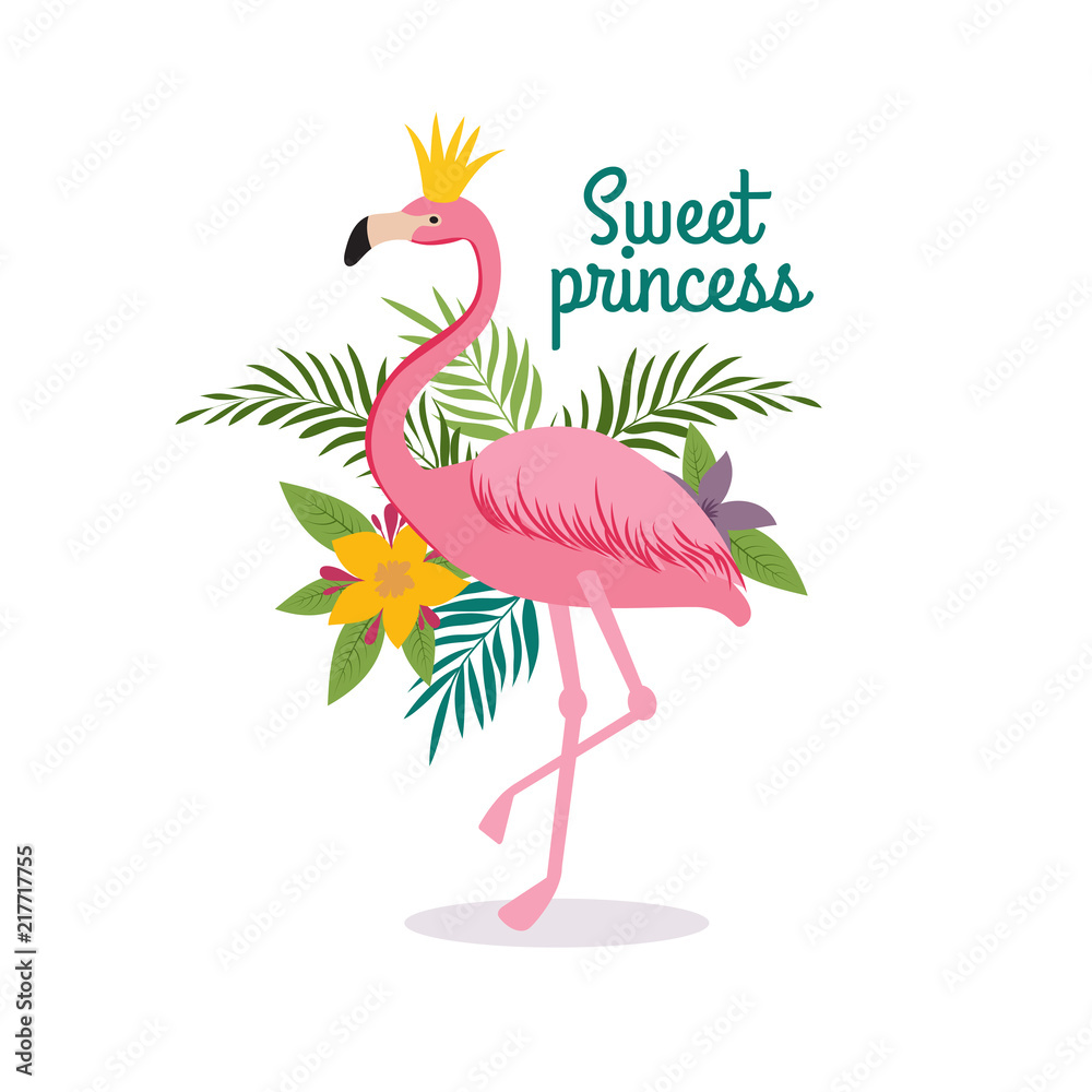 Vettoriale Stock Cute cartoon pink flamingo queen with crown. Sweet dreams  girly vector greeting card, fashion little princess t-shirt design | Adobe  Stock