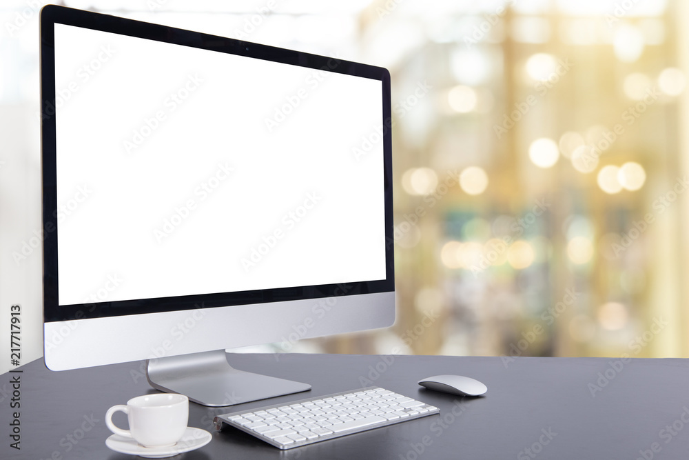 Fototapeta premium Computer Keyboard and mouse with desk coffee