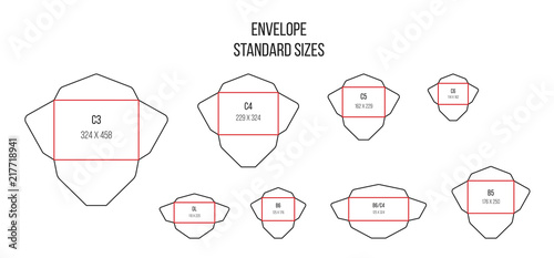 Envelope standards. Letter standard sizes. Print cutting vector isolated template