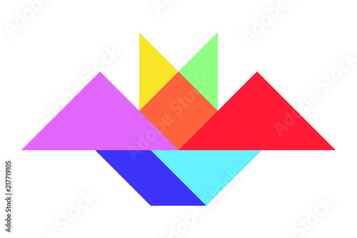 Color tangram puzzle in bat shape on white background (Vector)