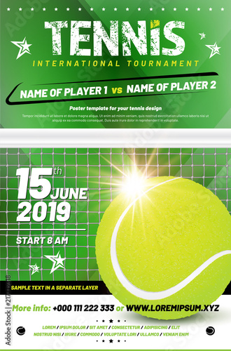 Tennis tournament poster template with sample text in separate layer
