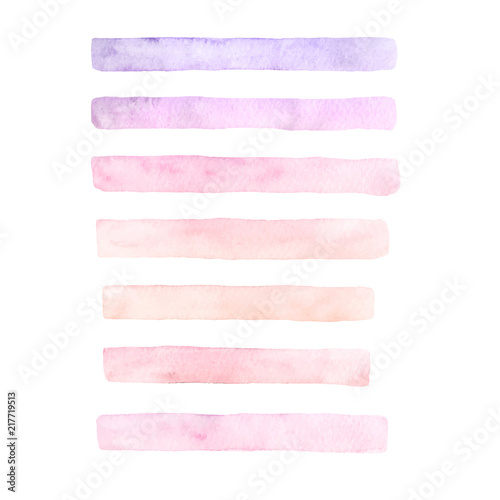 Hand drawn watercolor set of brushstrokes of yellow, pink and pu