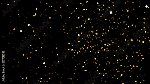 Golden Confetti Party Popper Explosions on a Black Backgrounds 3d illustration