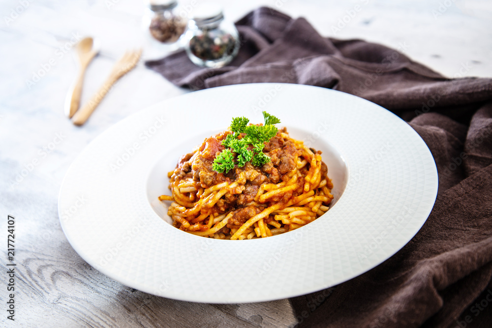 Pasta Bolognese on the table