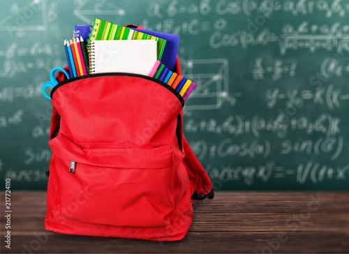 Red School Backpack on background