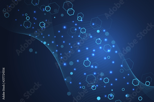 Futuristic abstract vector background blockchain technology. Peer to peer network business concept. Global cryptocurrency blockchain vector banner. Wave flow.