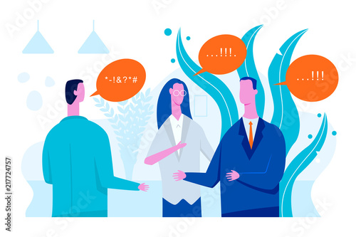 Interpreter vector concept flat illustration with businessman and woman translator.