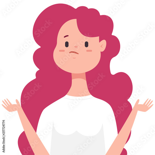 Puzzled and confused woman character. Vector cartoon illustration of a indifferent female isolated on white background.